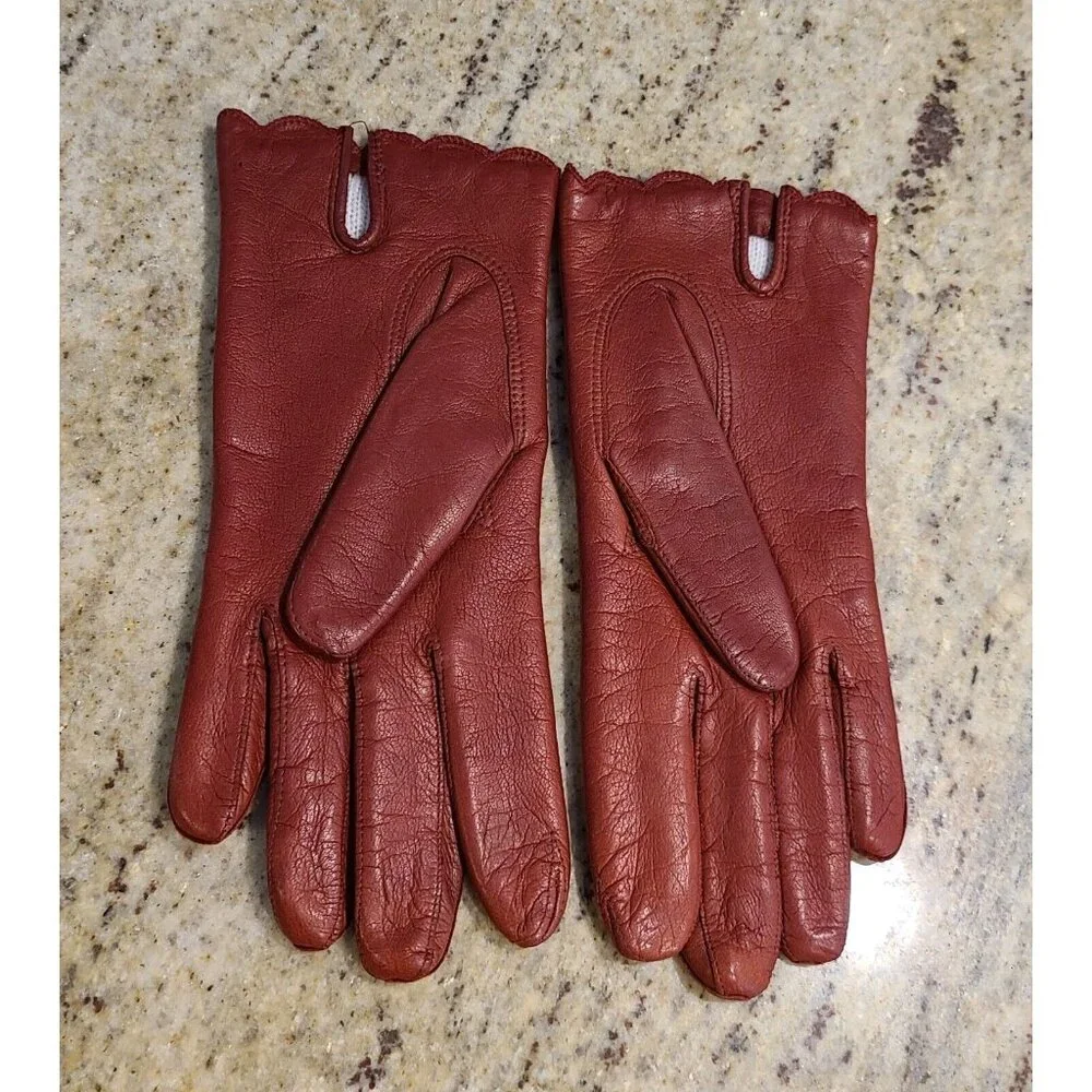 Vintage Size M Red Orange Soft Leather Knit Lined 8.5